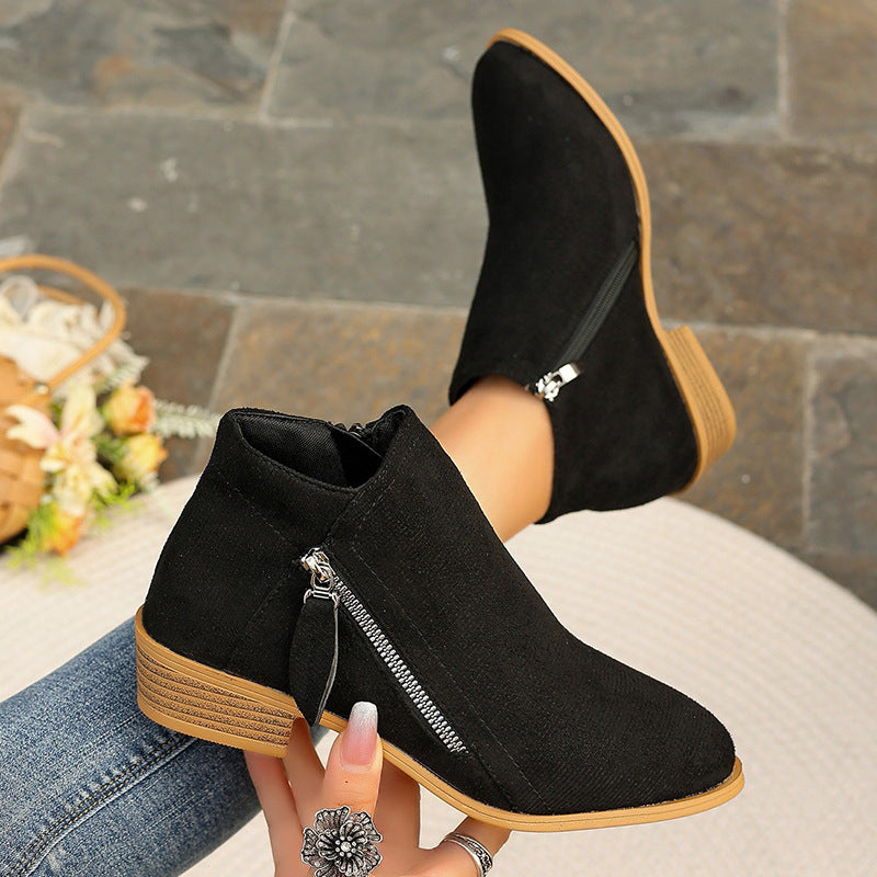 Side Zip Square Heel Martin Boots
