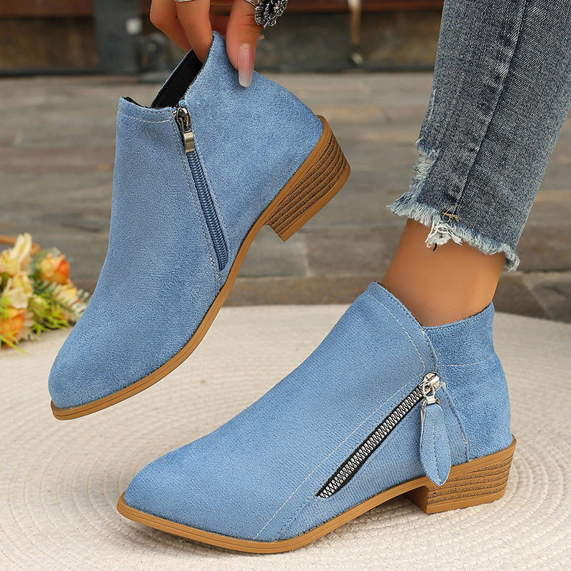 Side Zip Square Heel Martin Boots